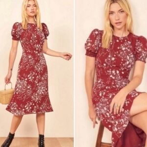 REFORMATION LEE RED FLORAL DRESS IN BRYCE